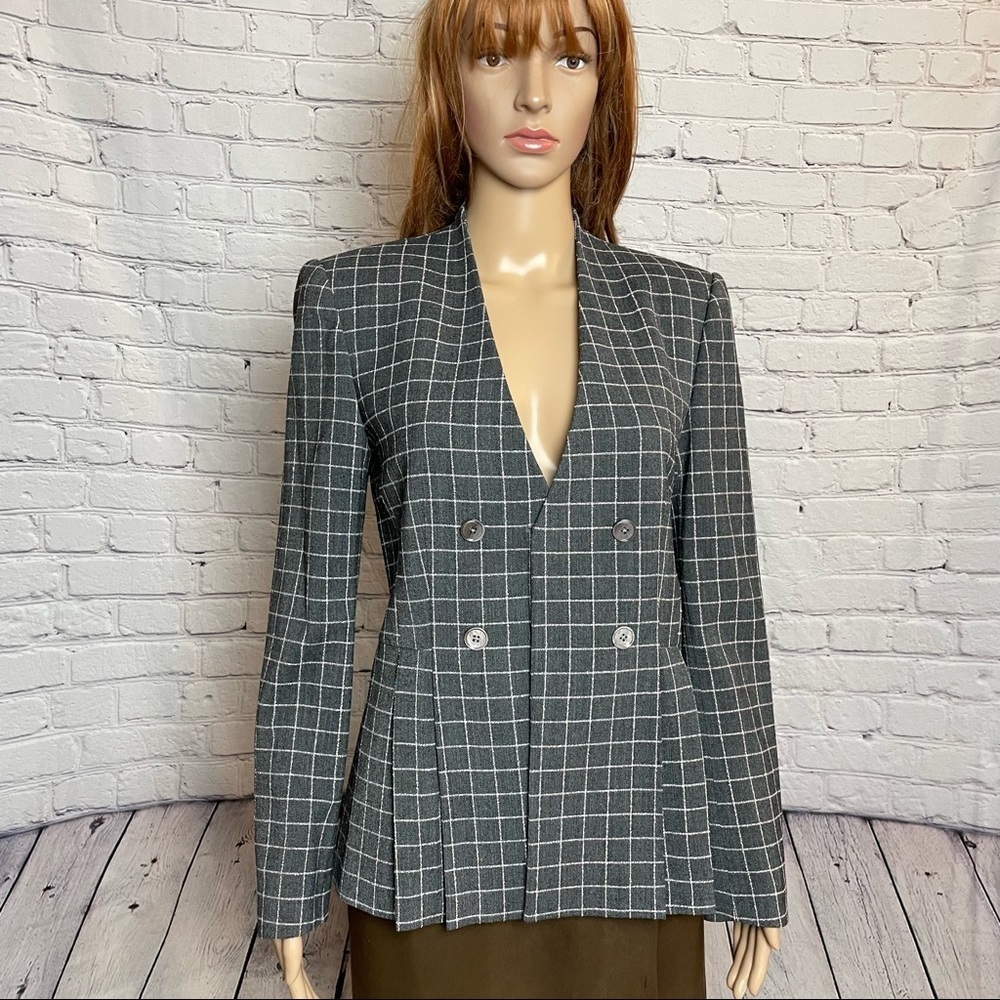 Designer Plaid Fitted Jacket Blazer Size XS/S